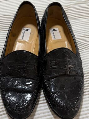 Moreschi Black Croc-Textured Leather Penny Loafers